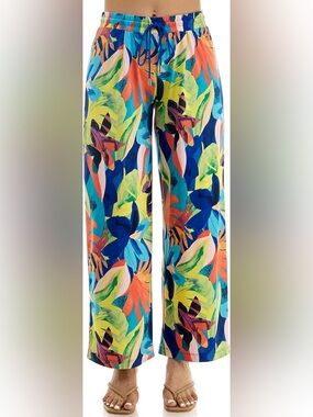 Zac & Rachel Women's Wide Leg Pull On Cruise Tropical Floral Flowy Pants Size 1X